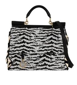 Miss Sicily Sequin Bag, Calf Hair/ Leather, Zebra Print, MII, DB/S/K/AC, 2